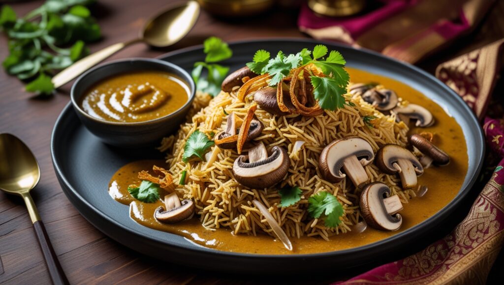 Mushroom pulao with gravy