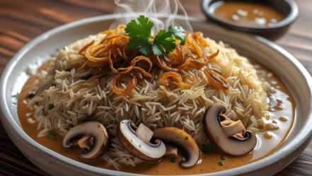 Mushroom pulao with gravy 