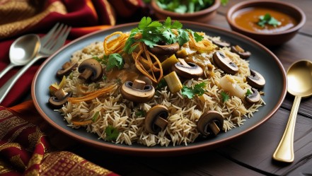 Mushroom pulao with gravy
